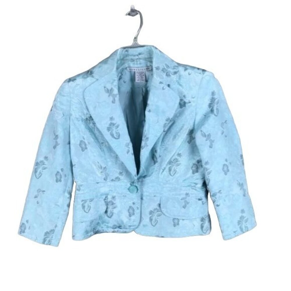 Versailles Aqua Brocade Jacket Size 6 NWT - Picture 2 of 6